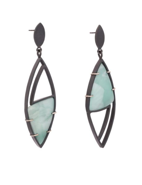 Inclusion Drop Stud Earrings – Oxidised Silver & Hemimorphite