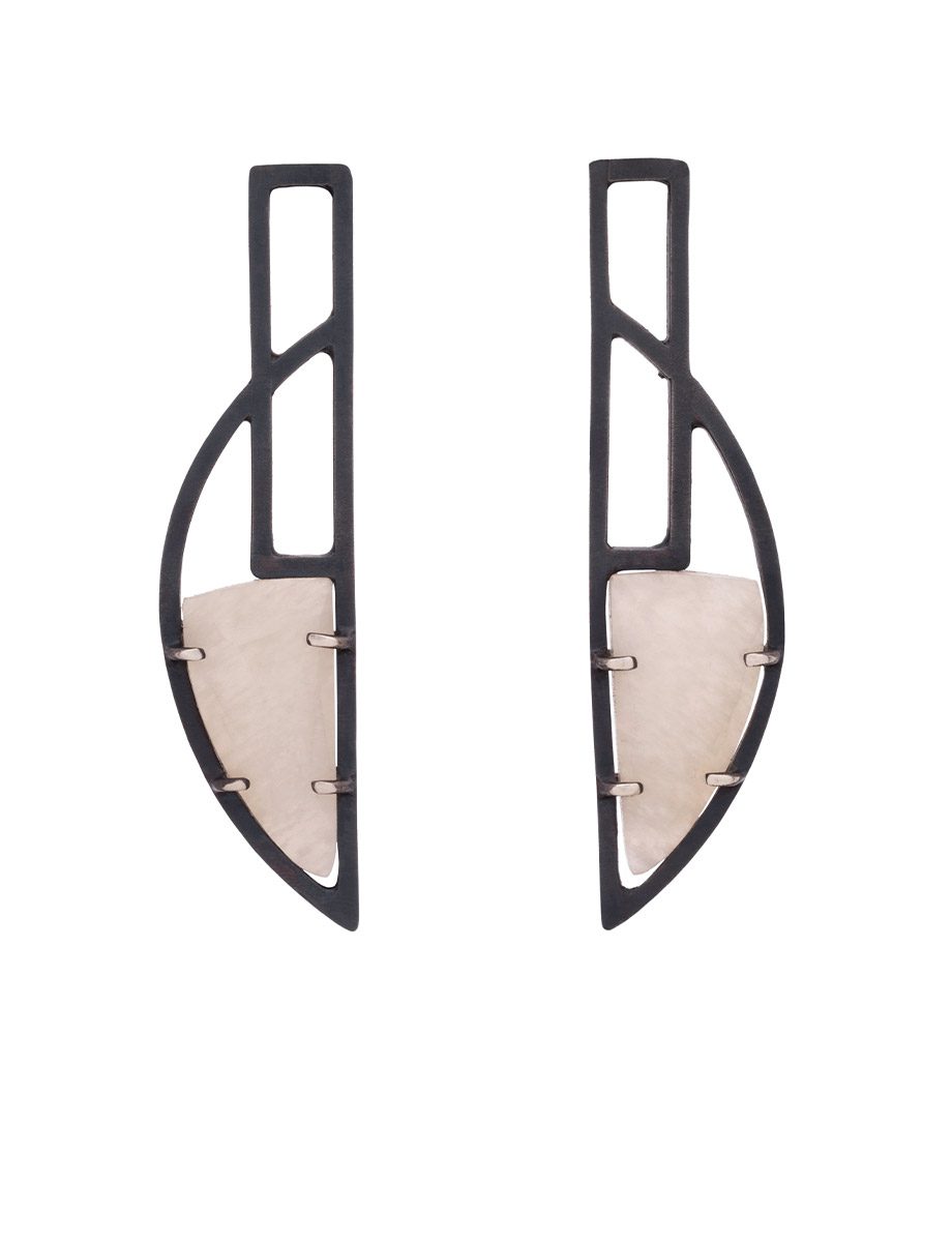 Inclusion Deco Earrings – Oxidised Silver & Moonstone