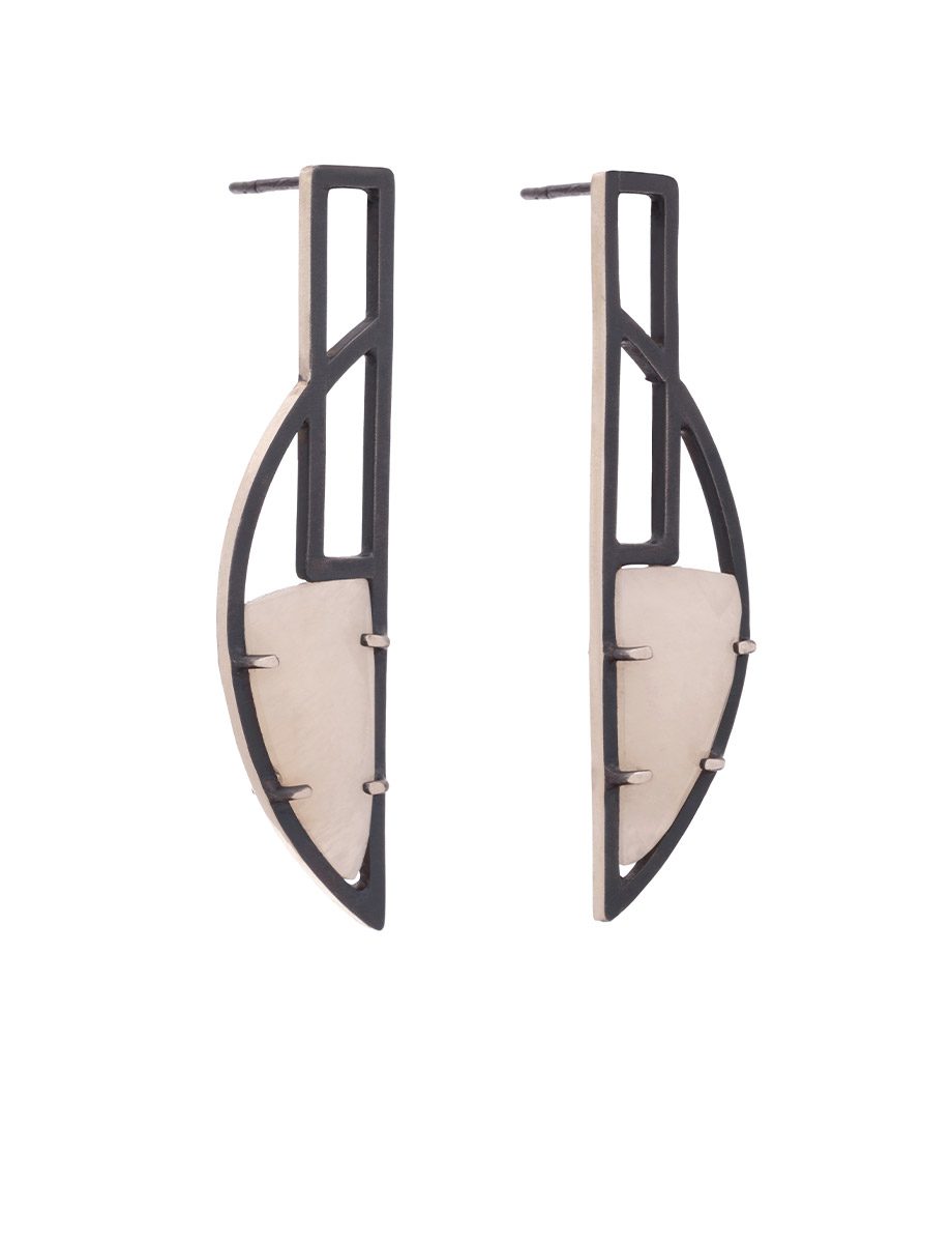 Inclusion Deco Earrings – Oxidised Silver & Moonstone