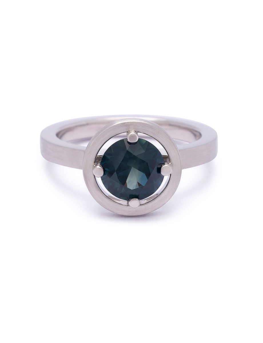 Halo Ring – Platinum & Australian Teal Sapphire