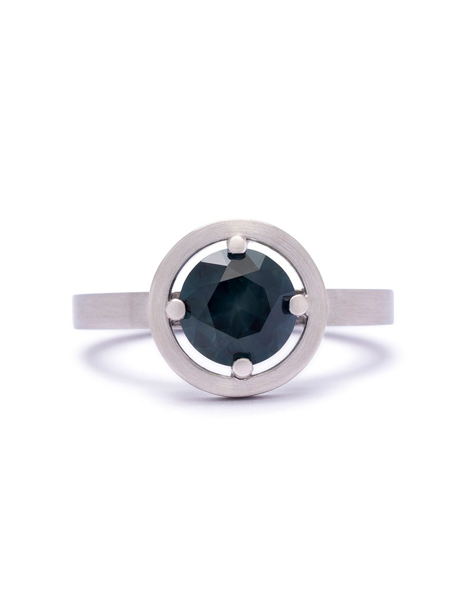 Halo Ring – Platinum & Australian Teal Sapphire