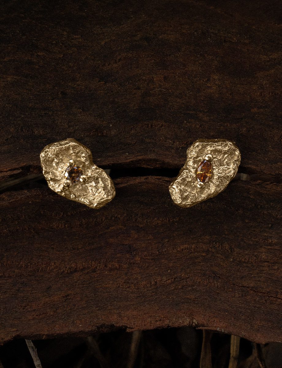 Silt Earrings – Yellow Gold & Rustic Diamonds