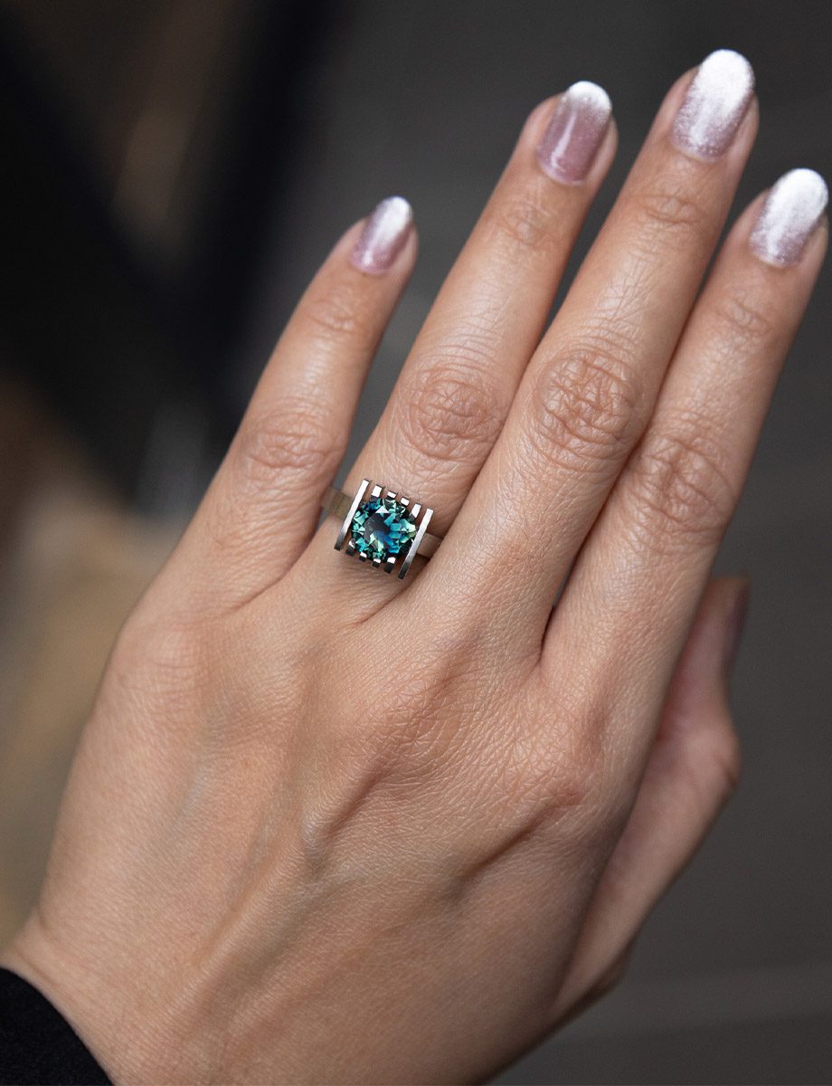 Space Between Ring – Platinum & Teal Sapphire