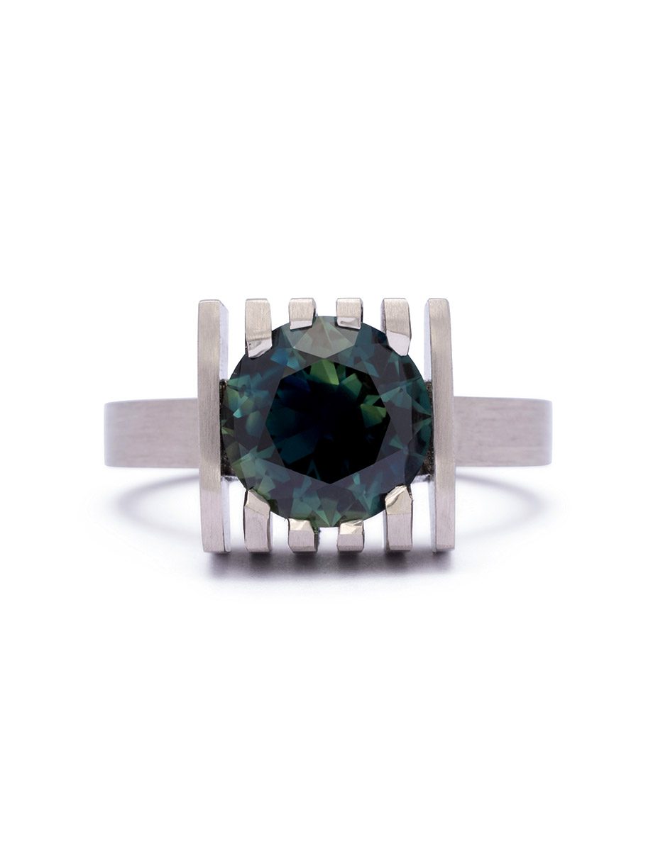 Space Between Ring – Platinum & Teal Sapphire