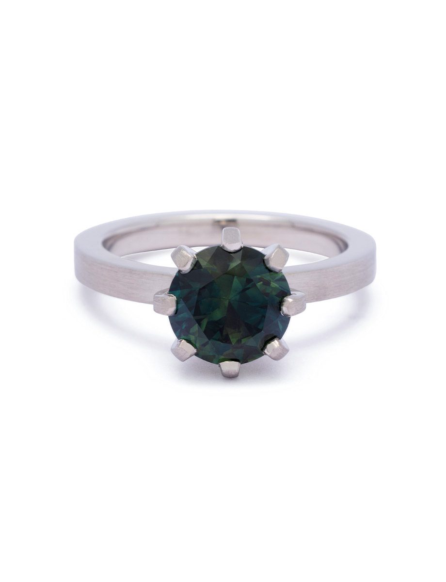 Tulip Ring – Platinum & Green Sapphire