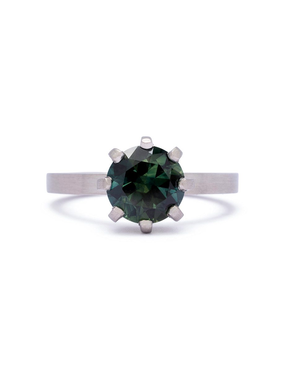Tulip Ring – Platinum & Green Sapphire