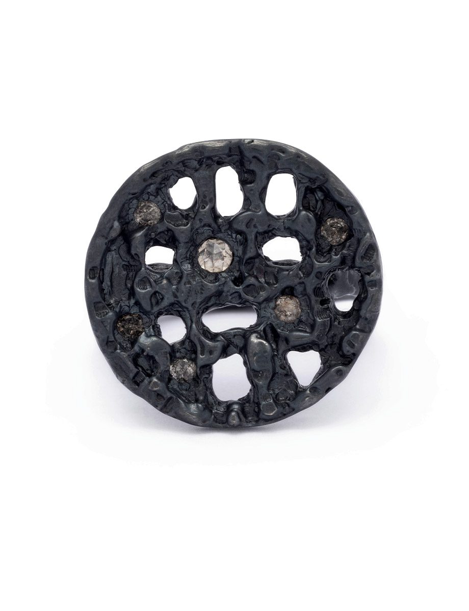 Lattice Ring – Oxidised Silver & Salt & Pepper Diamonds