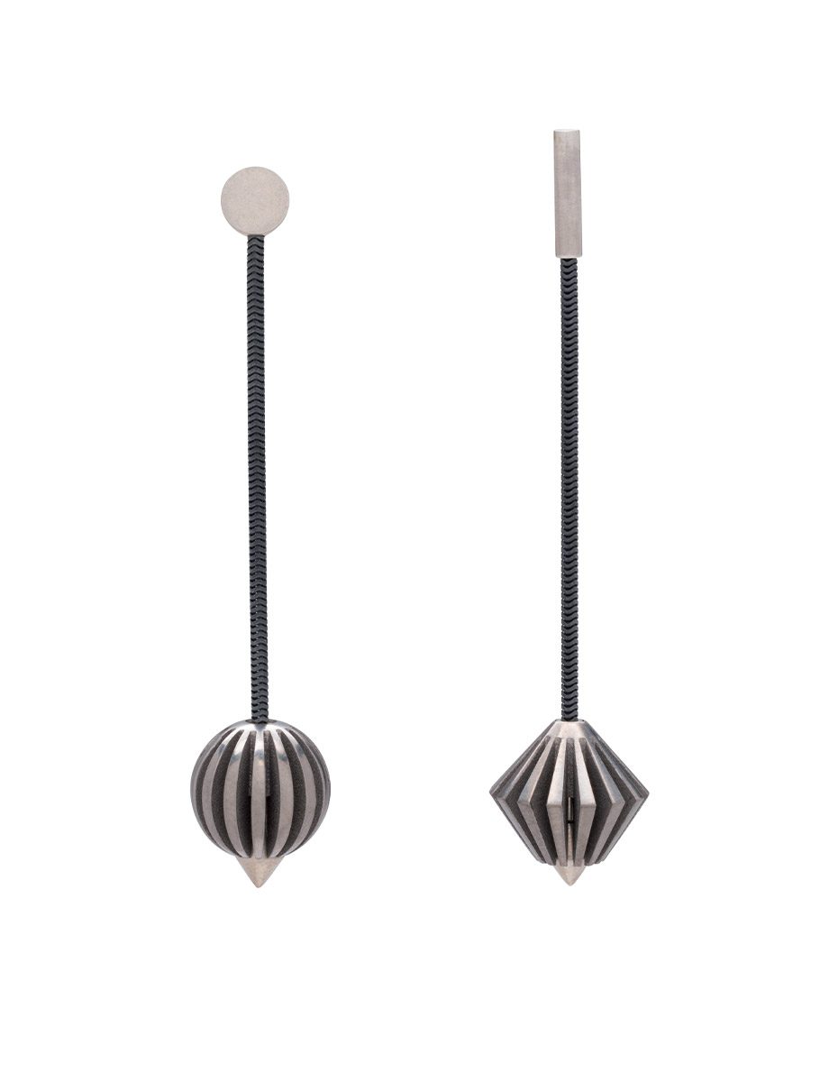 Dual Round Ridge Earrings – Titanium & Silver