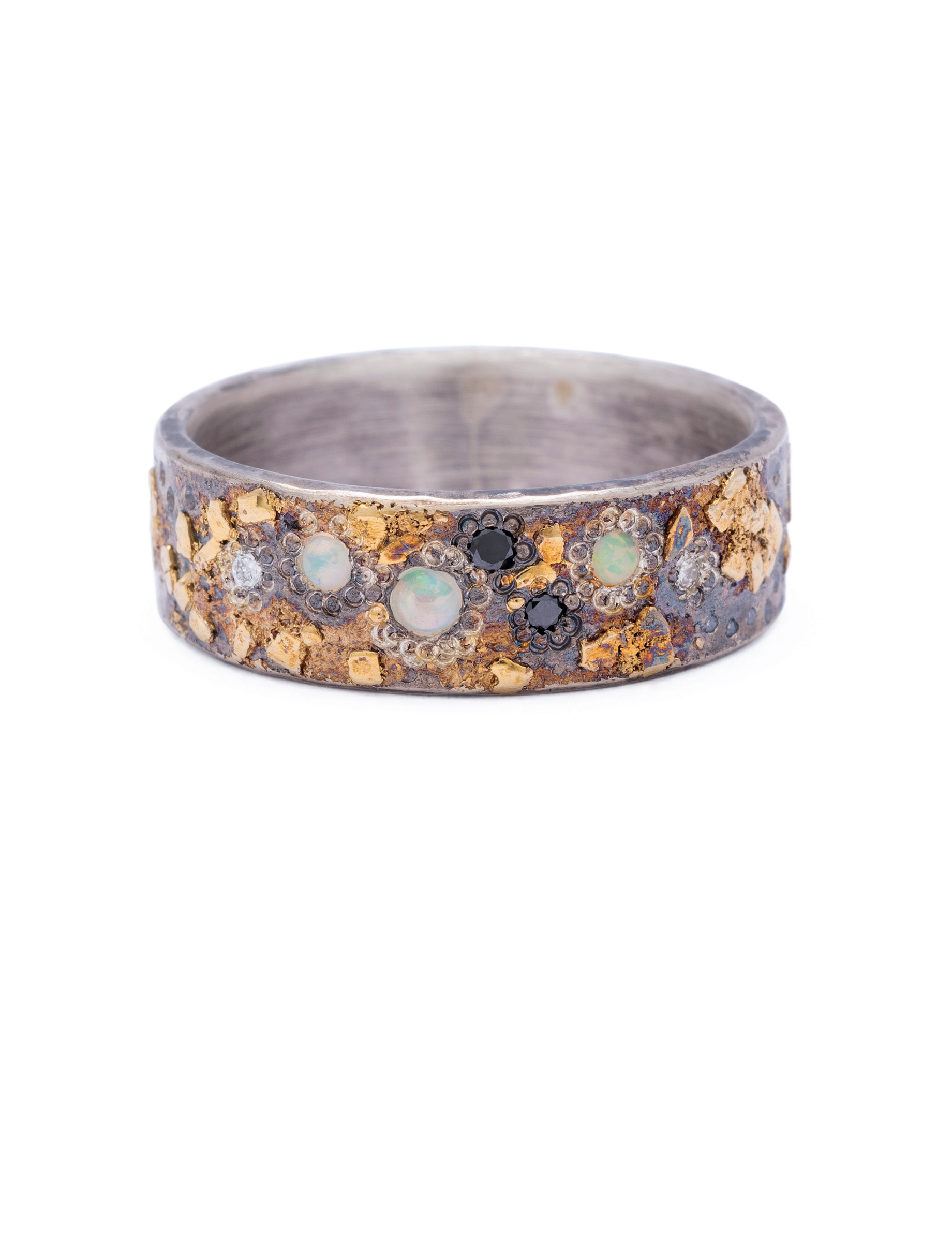 Elven Ring – Yellow Gold, Oxidised Silver & Opal