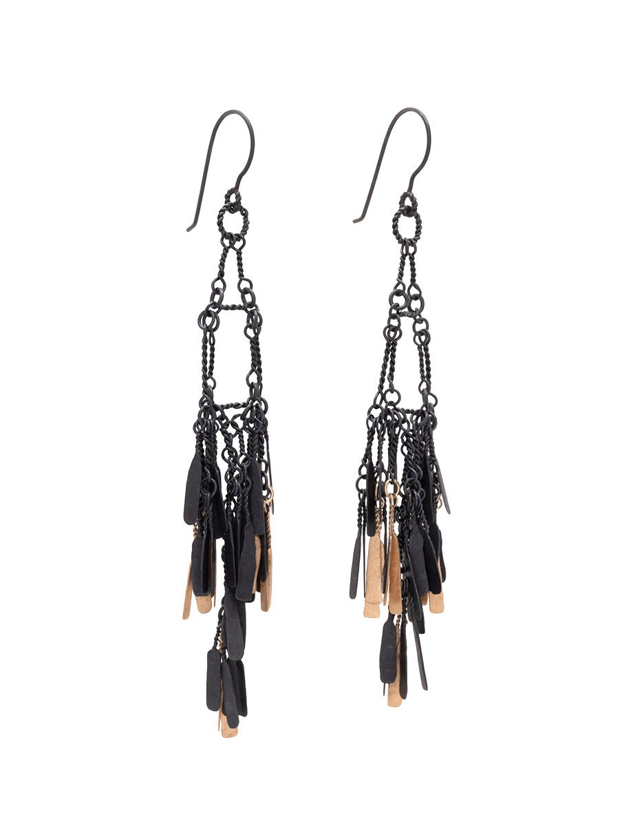 Feathered Everything/Everywhere earrings – Yellow Gold & Oxidised Silver