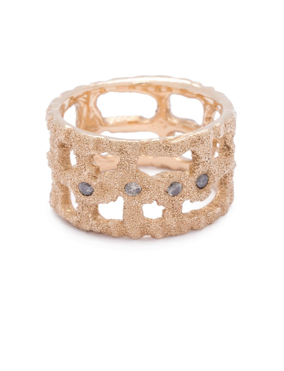 Scaffold Ring – Yellow Gold & Salt & Pepper Diamonds