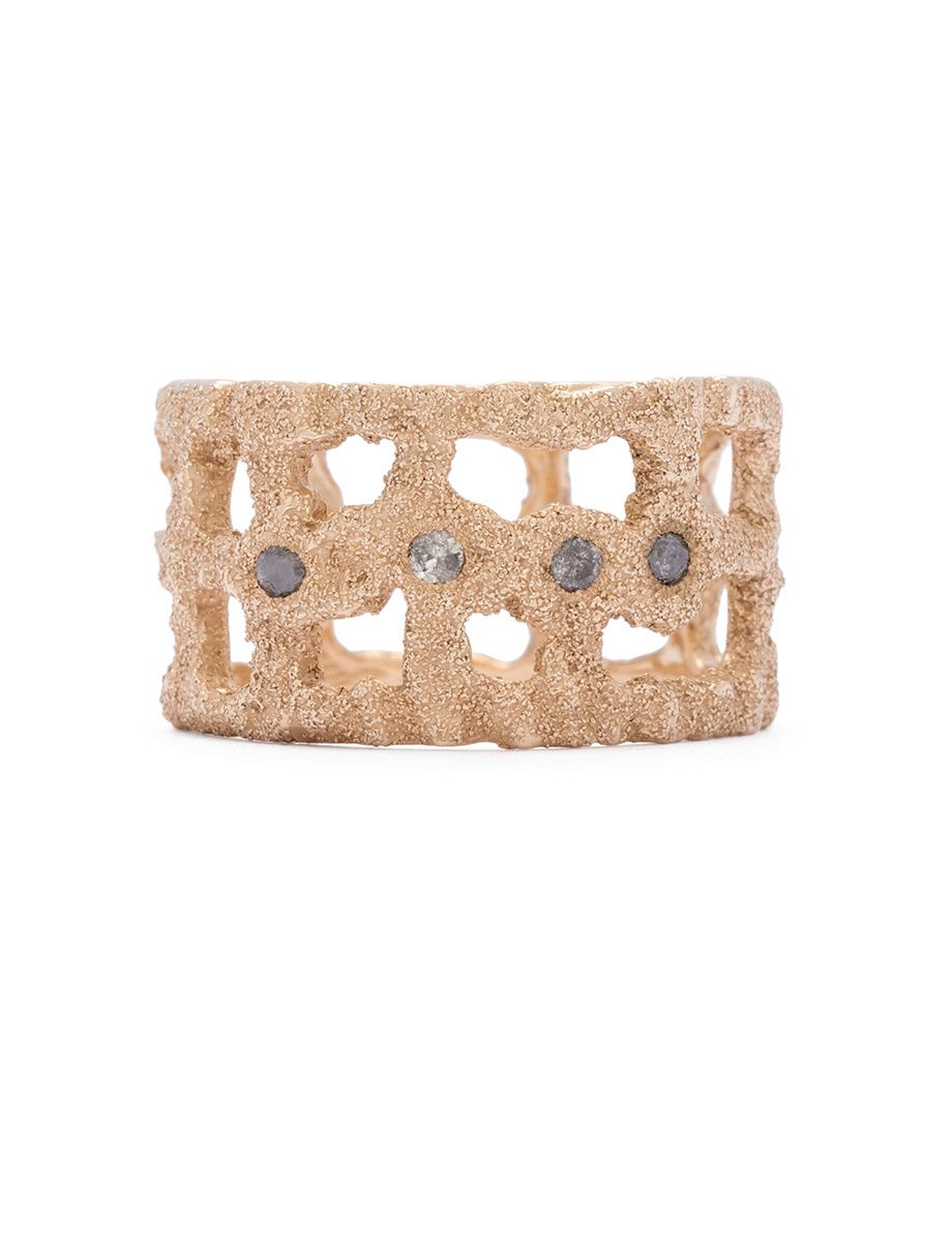 Scaffold Ring – Yellow Gold & Salt & Pepper Diamonds