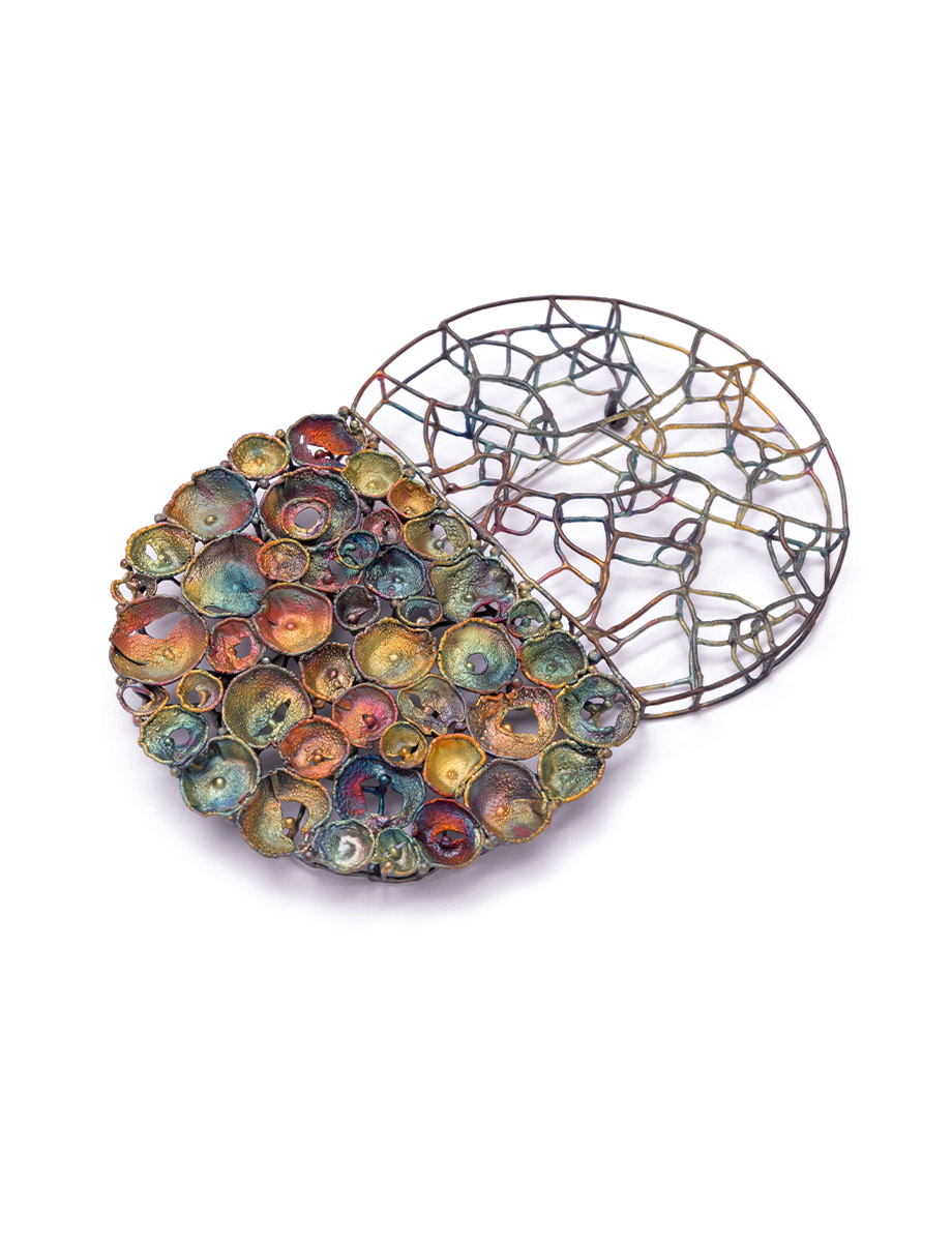 Large Split Circle Cage & Rainbow Brooch