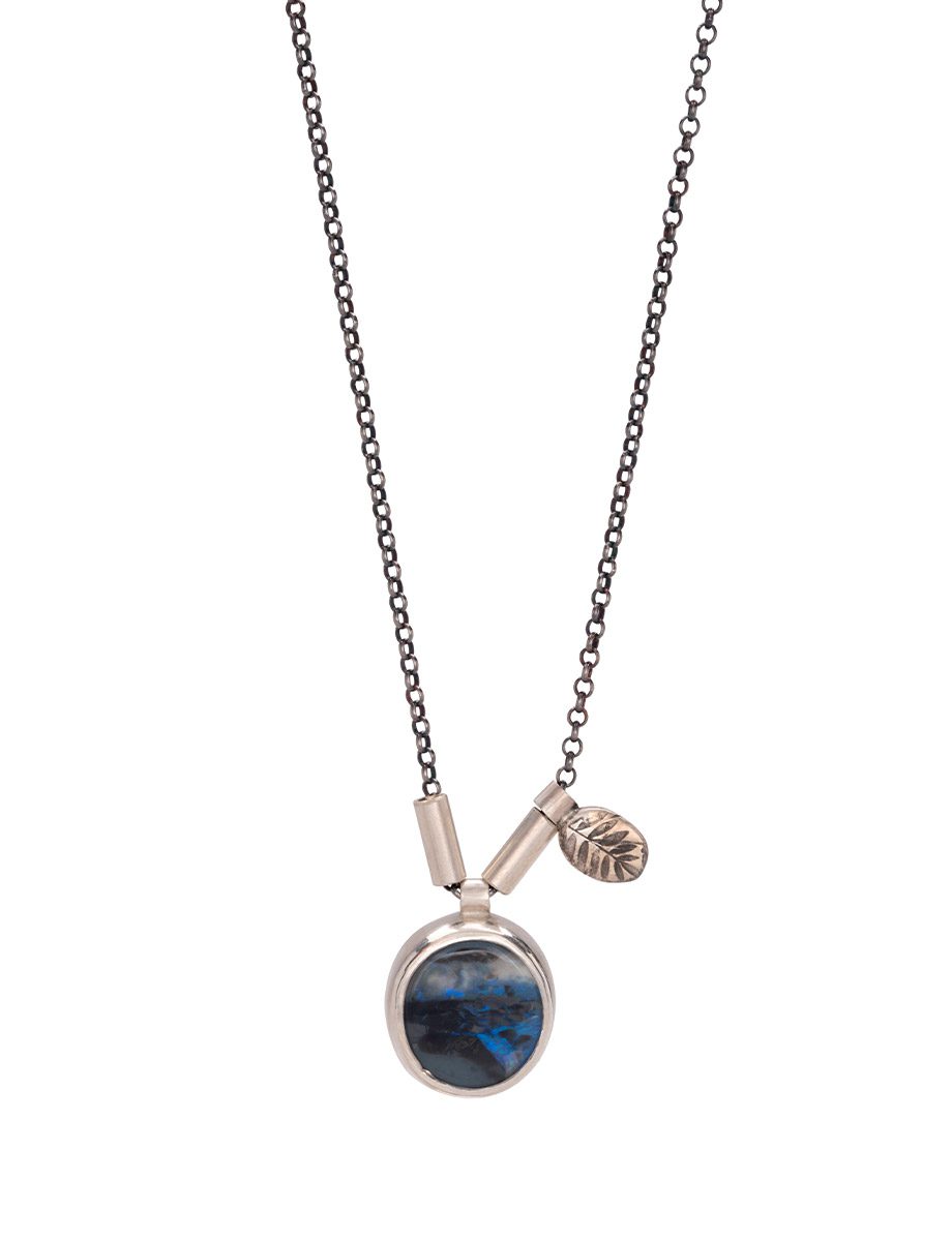Two Charm Necklace – Leaves Charm & Australian Opal