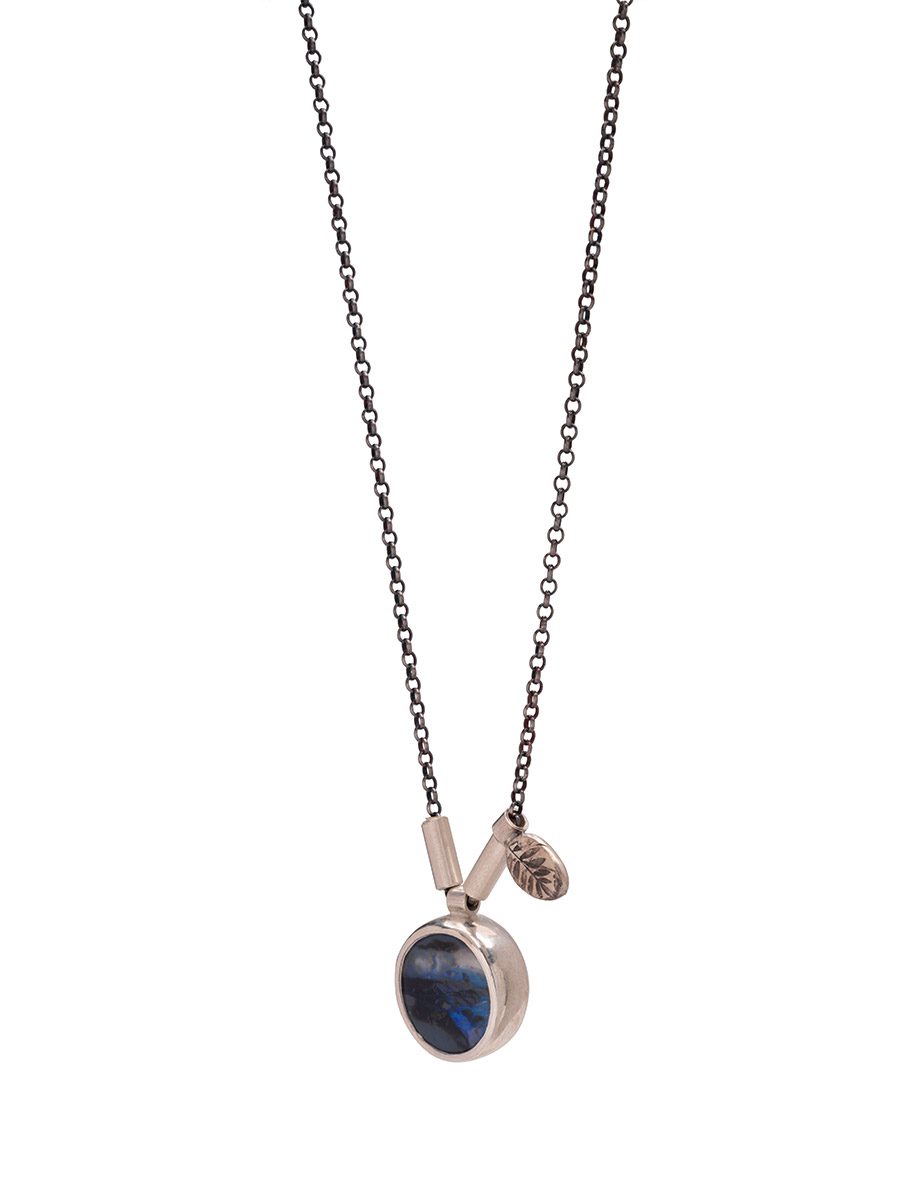 Two Charm Necklace – Leaves Charm & Australian Opal