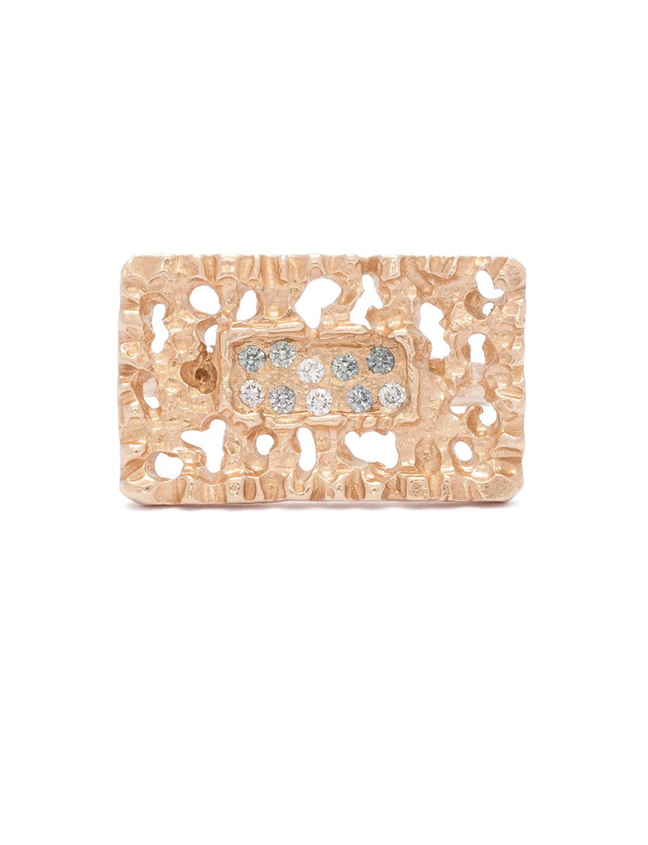 Past/Present Ring IV – Yellow Gold, White Diamonds & Teal Sapphires