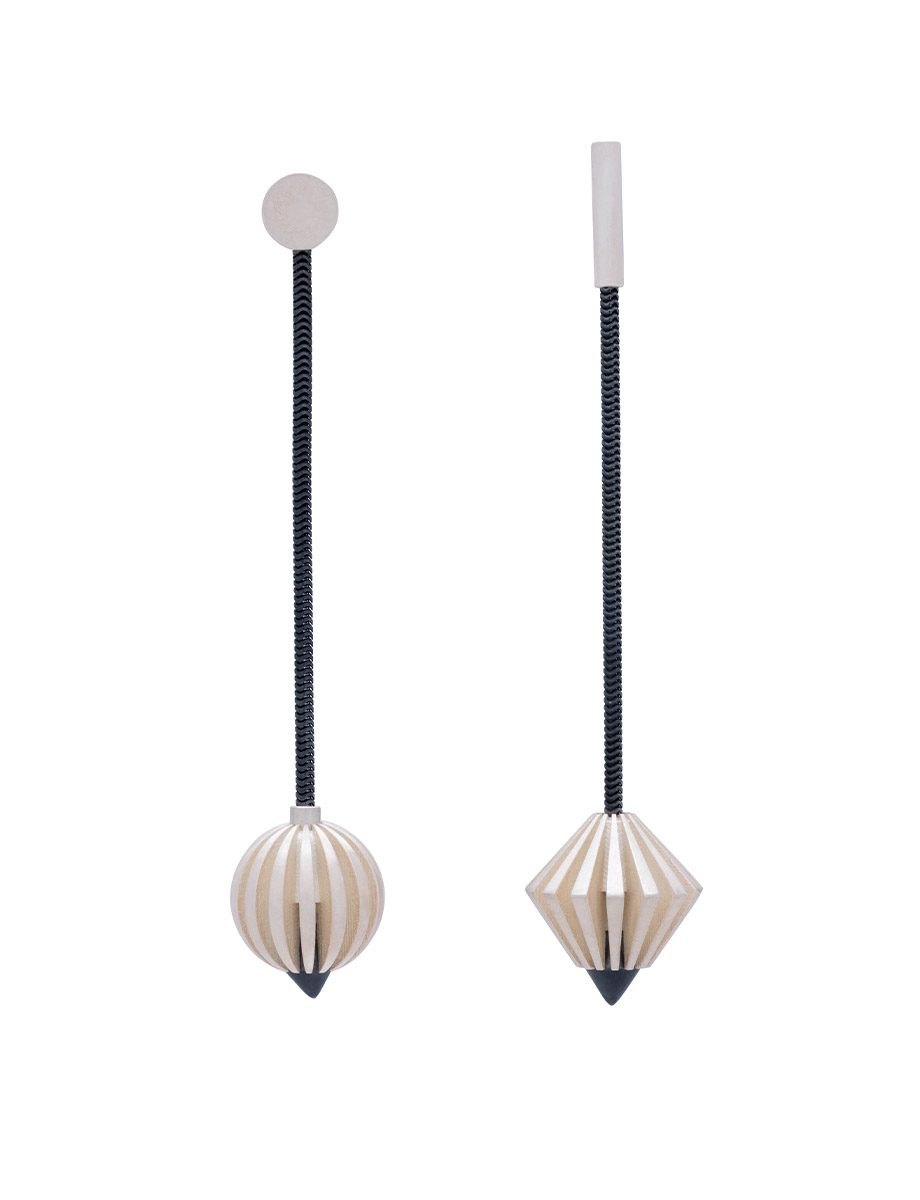 Dual Round Ridge Earrings – Titanium & Silver in Satin Finish