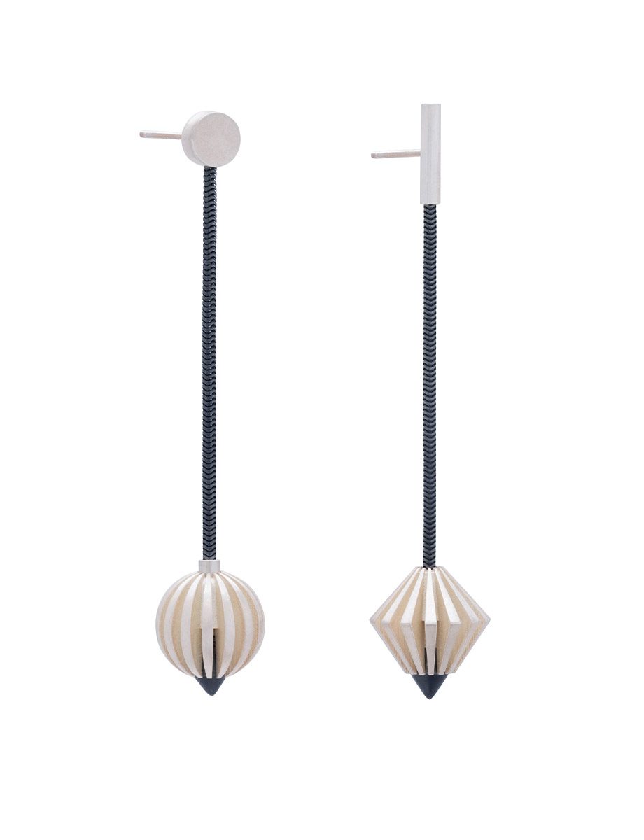 Dual Round Ridge Earrings – Titanium & Silver in Satin Finish