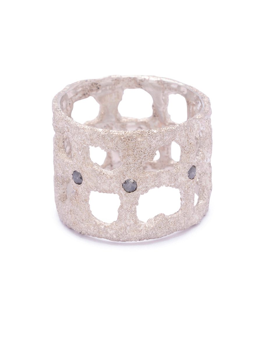 Scaffold Ring – Silver & Salt & Pepper Diamonds