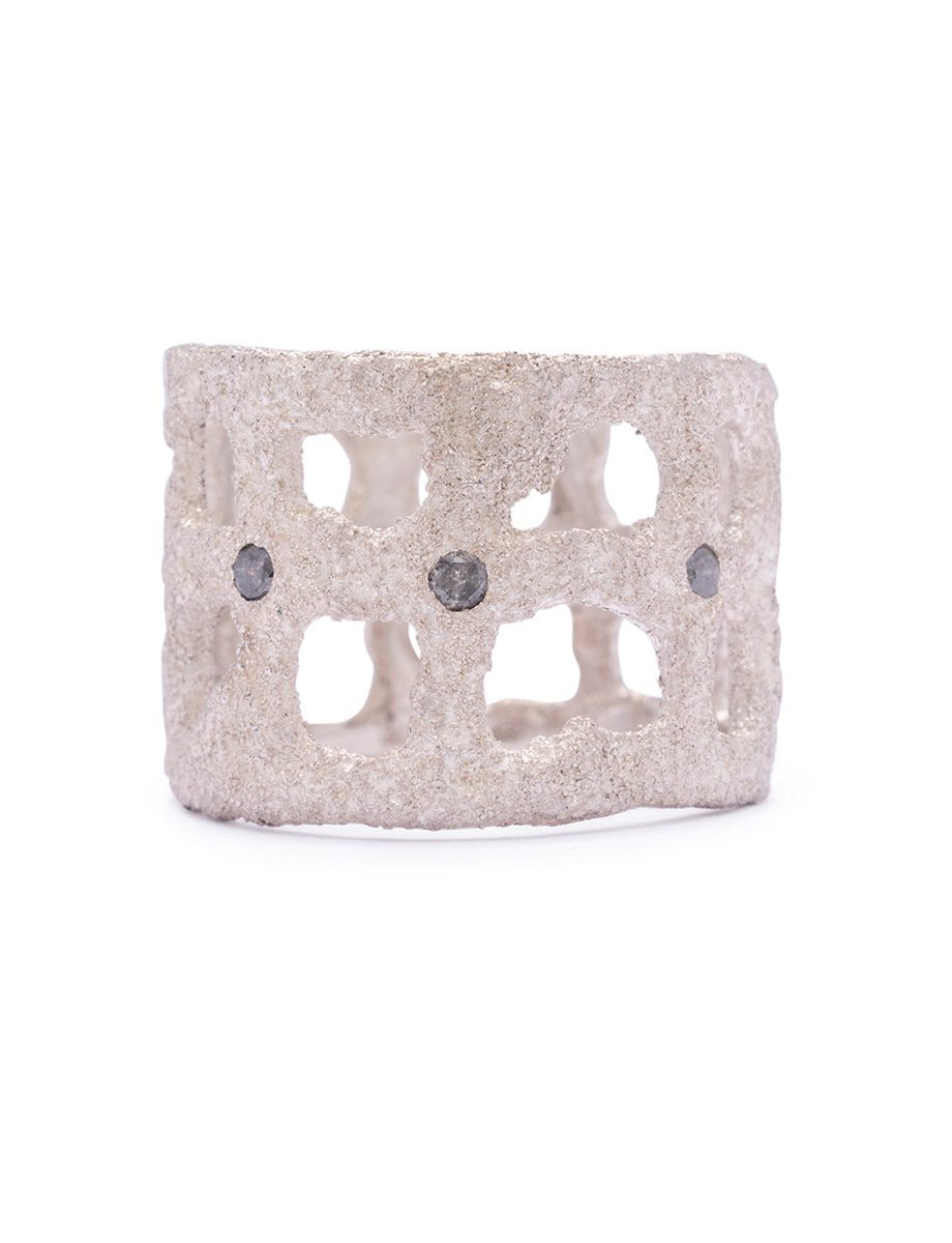 Scaffold Ring – Silver & Salt & Pepper Diamonds
