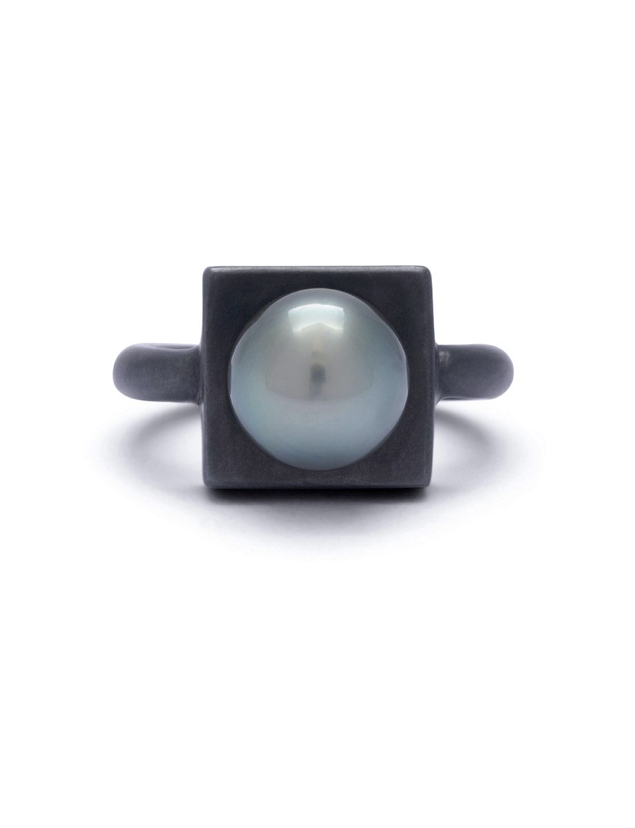 South Seas Ring – Oxidised Silver & Tahitian Grey Pearl