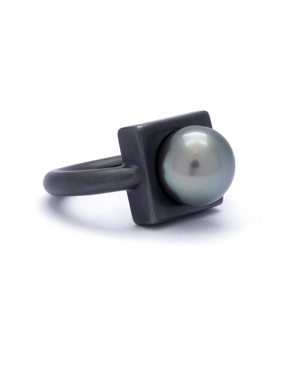 South Seas Ring – Oxidised Silver & Tahitian Grey Pearl
