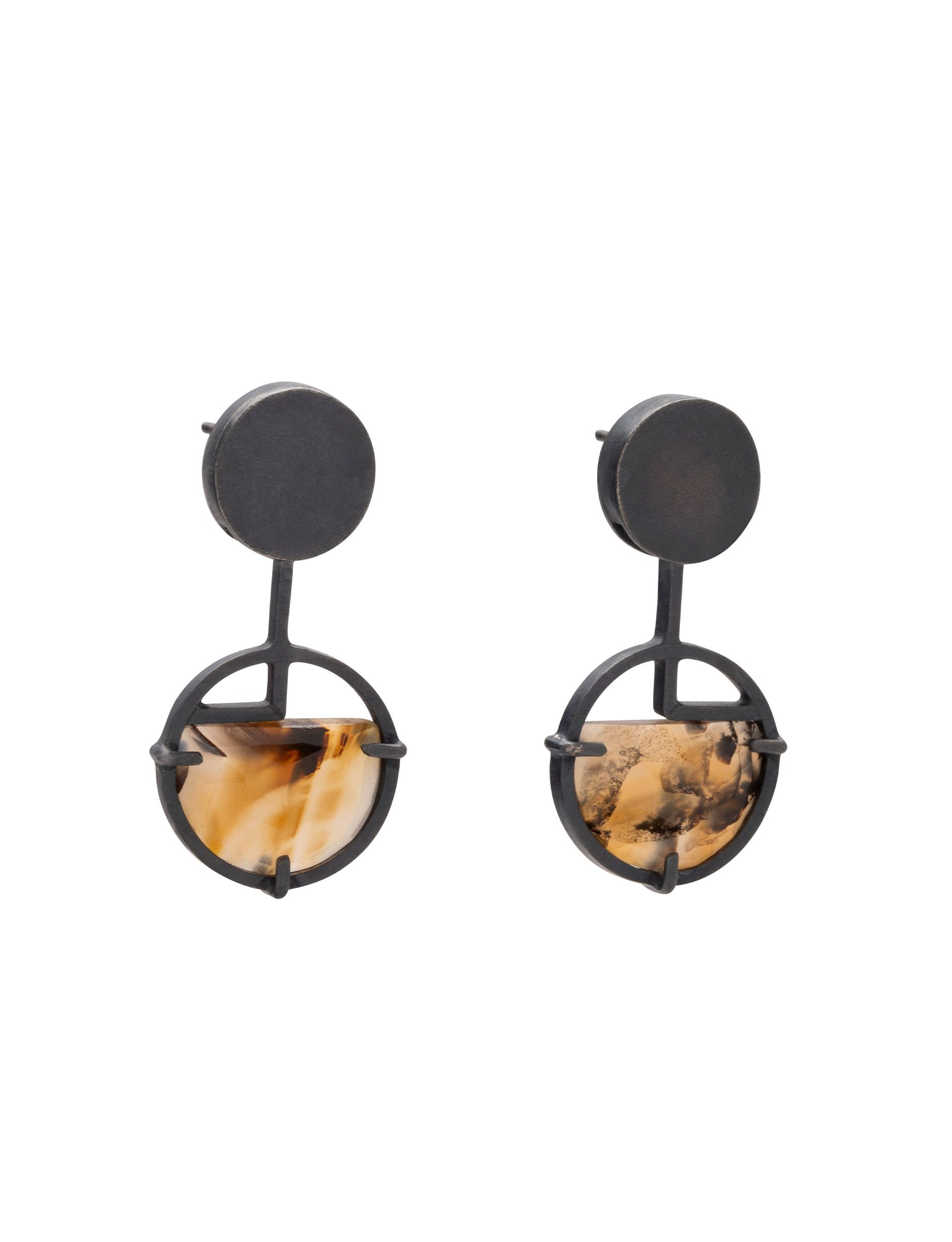 Inclusion Articulated Earrings – Oxidised Silver & Agate