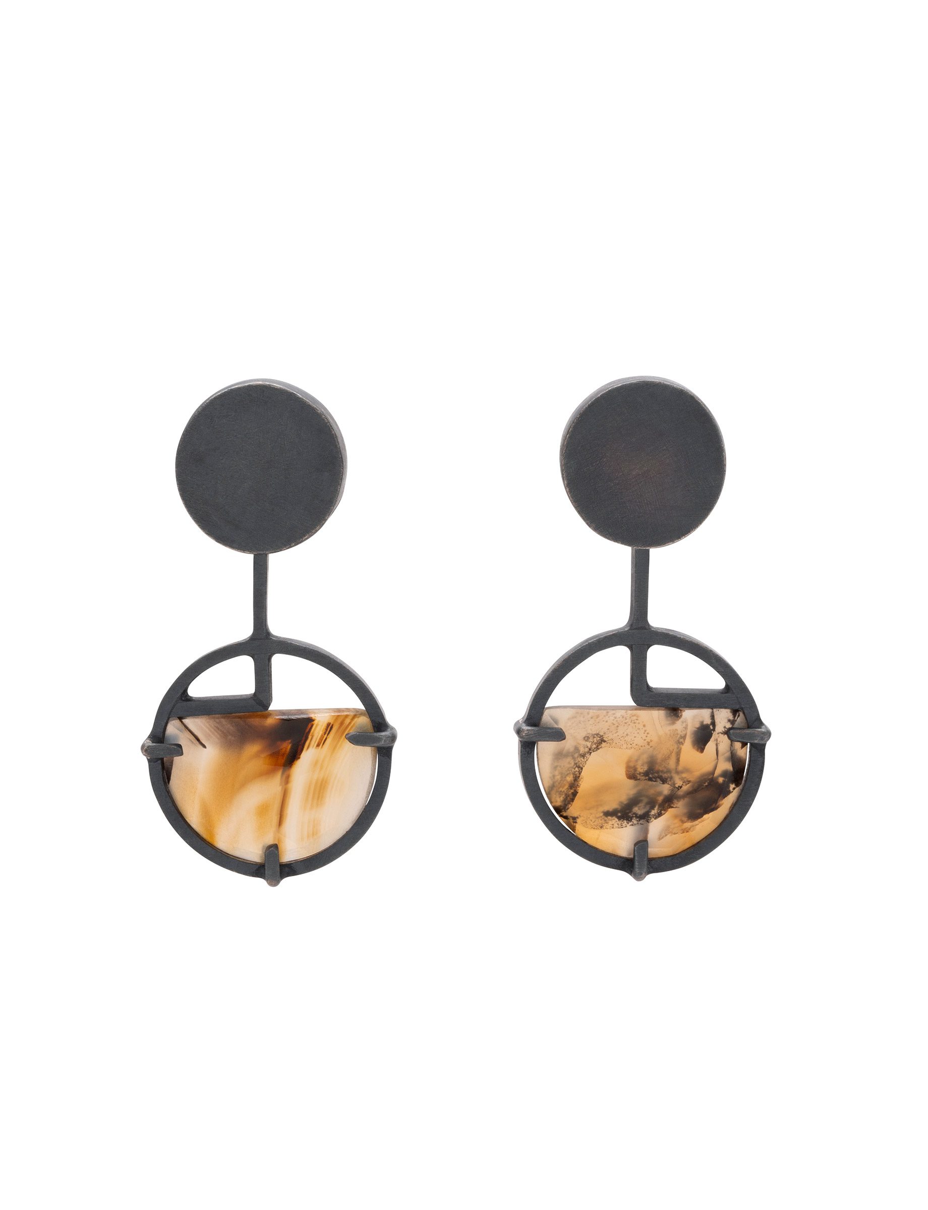 Inclusion Articulated Earrings – Oxidised Silver & Agate