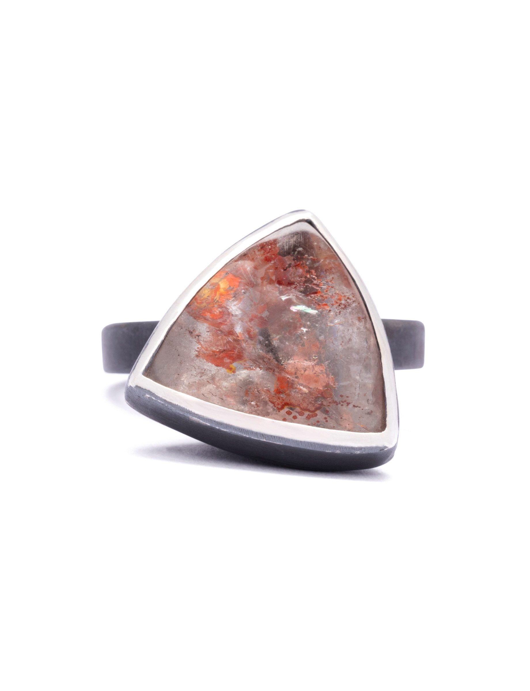 Flipped Perspective Ring – Oxidised Silver & Koi Quartz