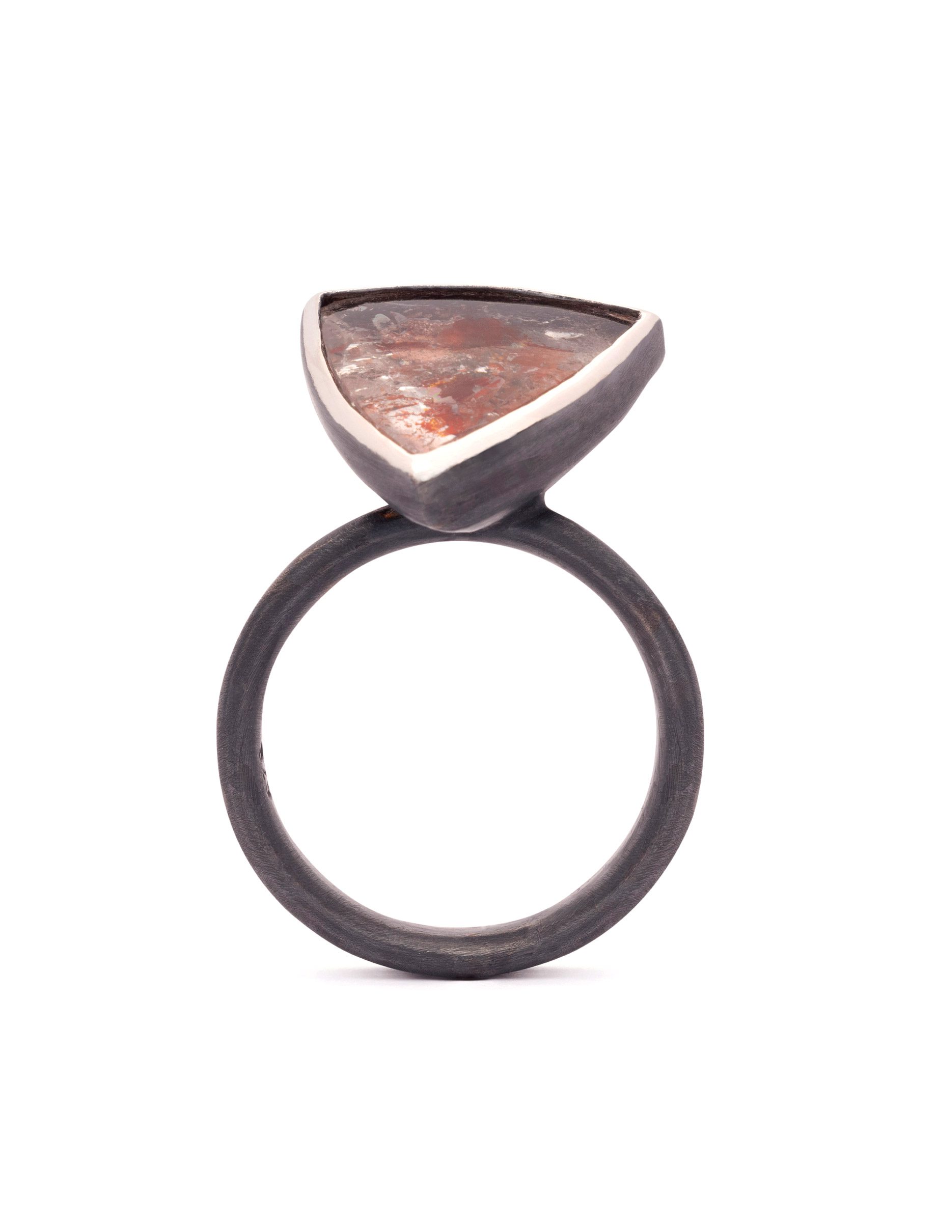 Flipped Perspective Ring – Oxidised Silver & Koi Quartz