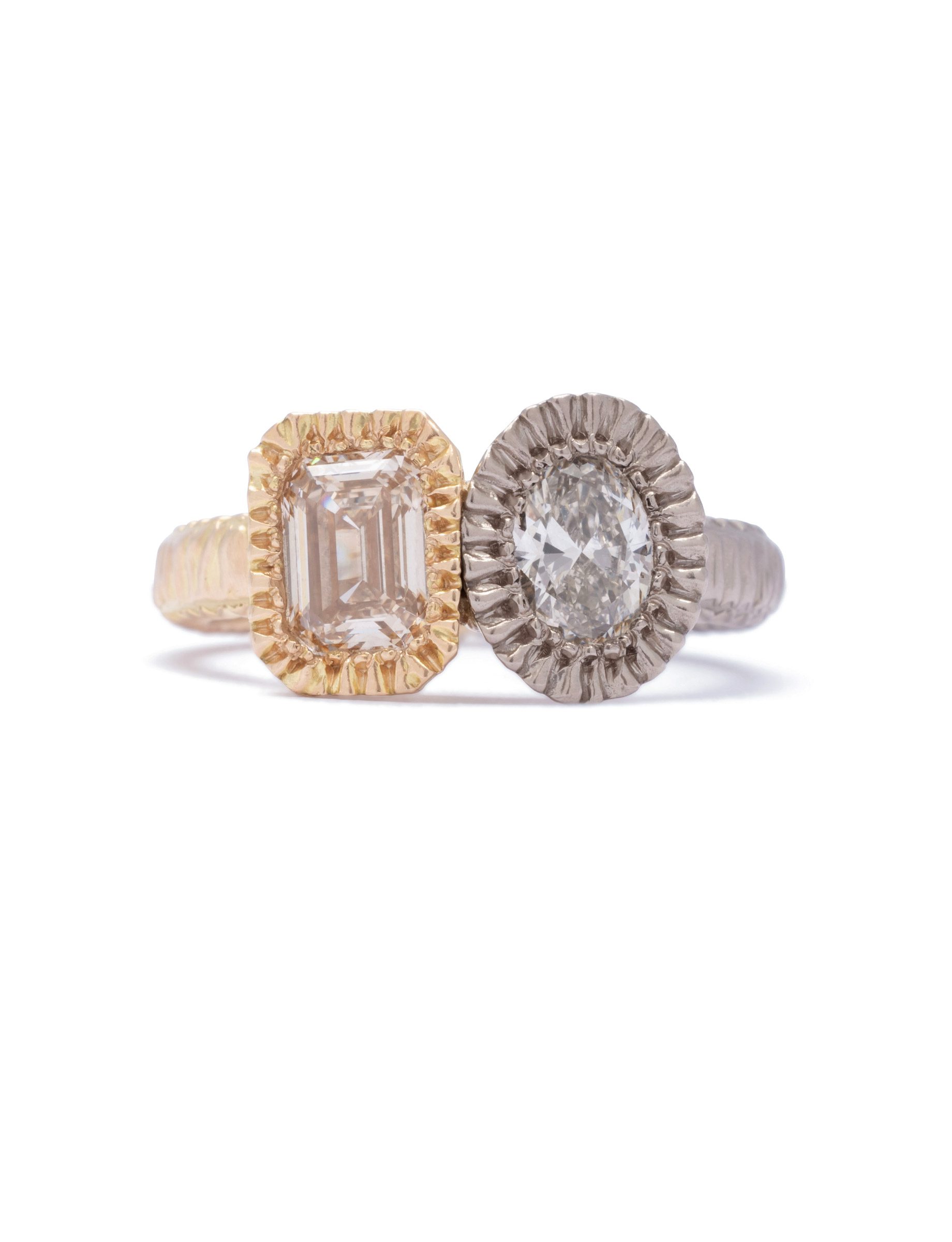 Side by Side Ring – Gold & Champagne Diamonds