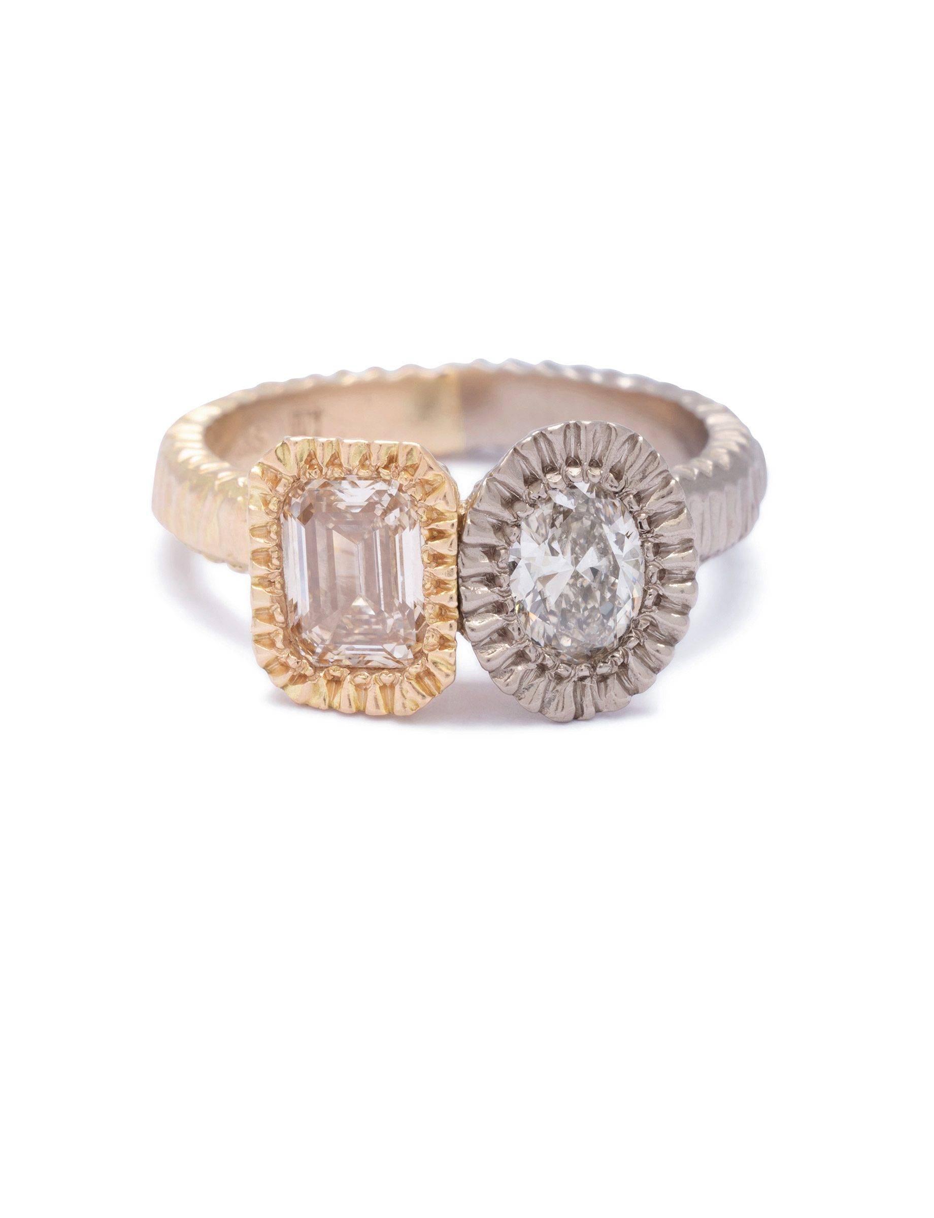 Side by Side Ring – Gold & Champagne Diamonds